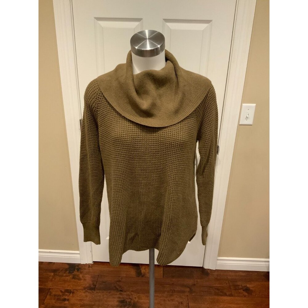 Michael Kors Olive Green Waffle Knit Cowl Neck Sweater, Size Small